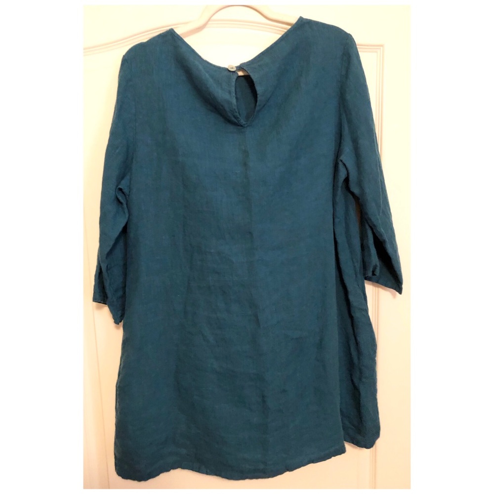 Bryn Walker Linen Tunic Top Turquoise Teal Lagenlook - Picture 2 of 6